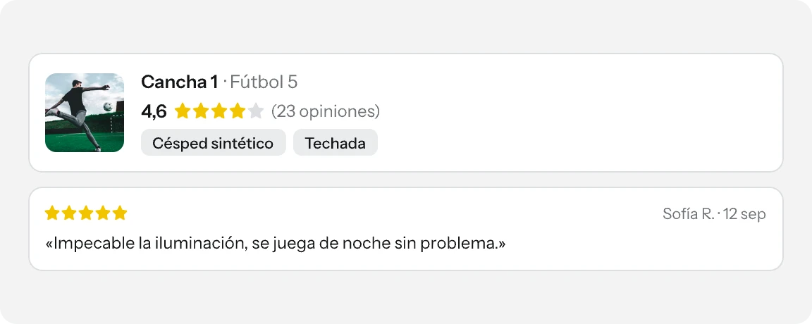 Cancha con 4,6 estrellas y una opinión de un jugador